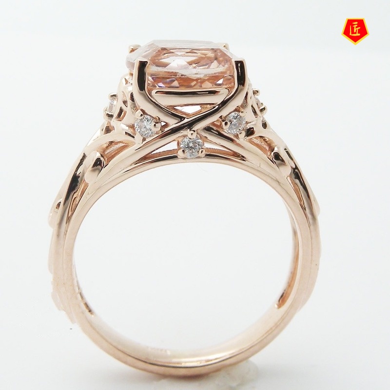 [Ready Stock]14K Rose Gold Colored Gemstone Topaz Champagne Ring