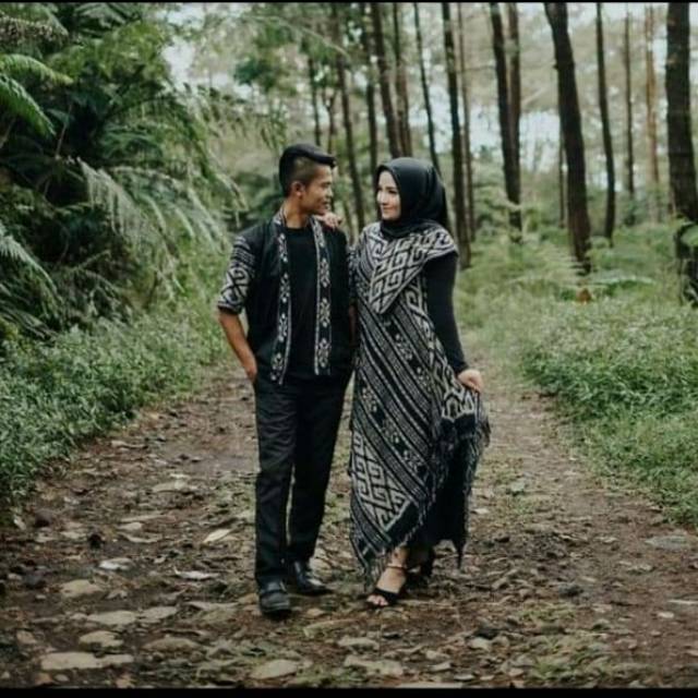 Cople baju tenun motif toraja black B12 + free masker tenun