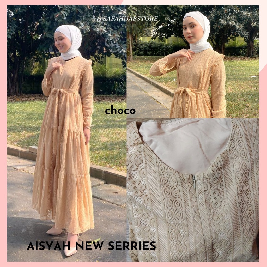 AISYAH BRUKAT DRESS LD 100-110 JUMBO /DRESS LEBARAN/DRESS MEWAH / BUSUI FRIENDLY