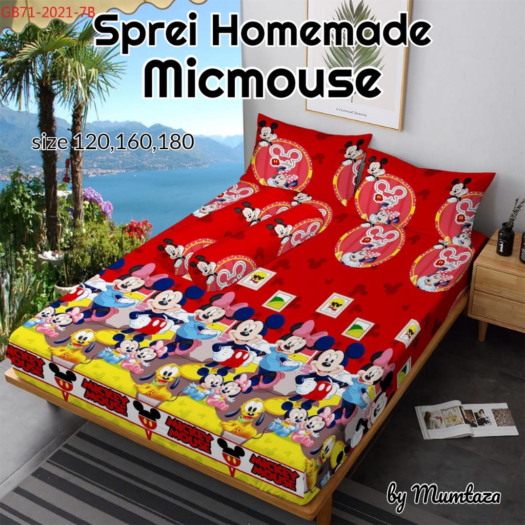 Sprei homemade Micmouse 160x200, Seprai Homemade Karakter dan Bunga Termurah, sprei terlari