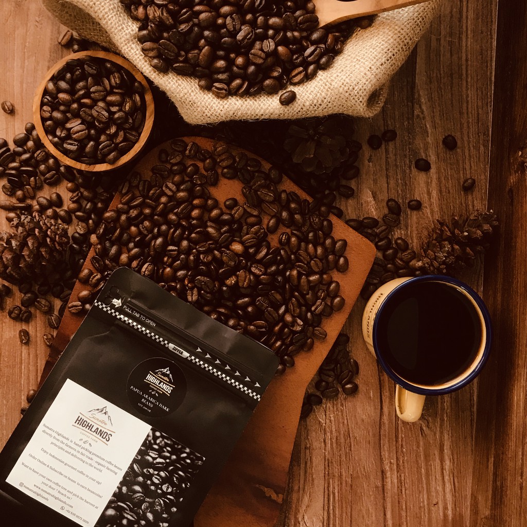 

KOPI BIJI PAPUA ARABICA DARK ROASTED COFFEE BEANS 500 GR