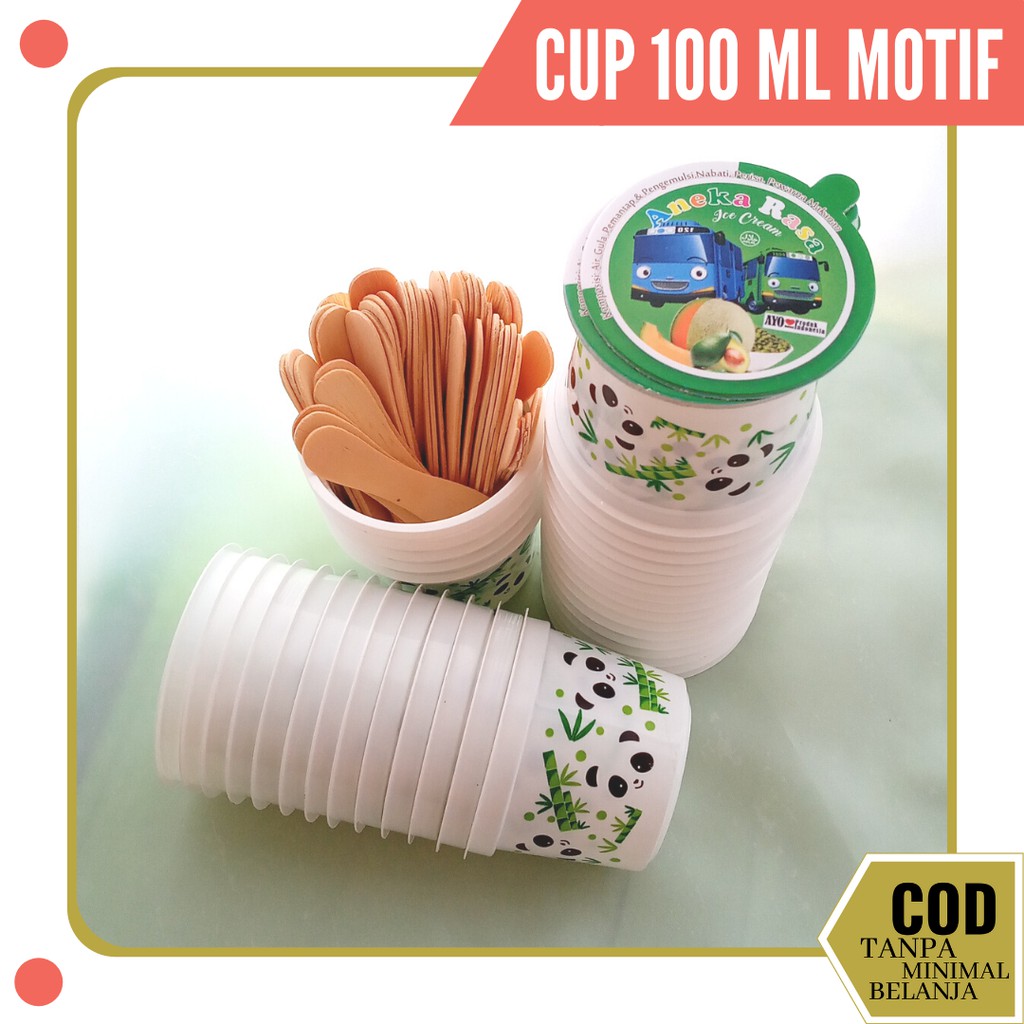 CUP ES KRIM PLASTIK MOTIF UKURAN 100 ML - CUP ES KRIM KARAKTER LUCU