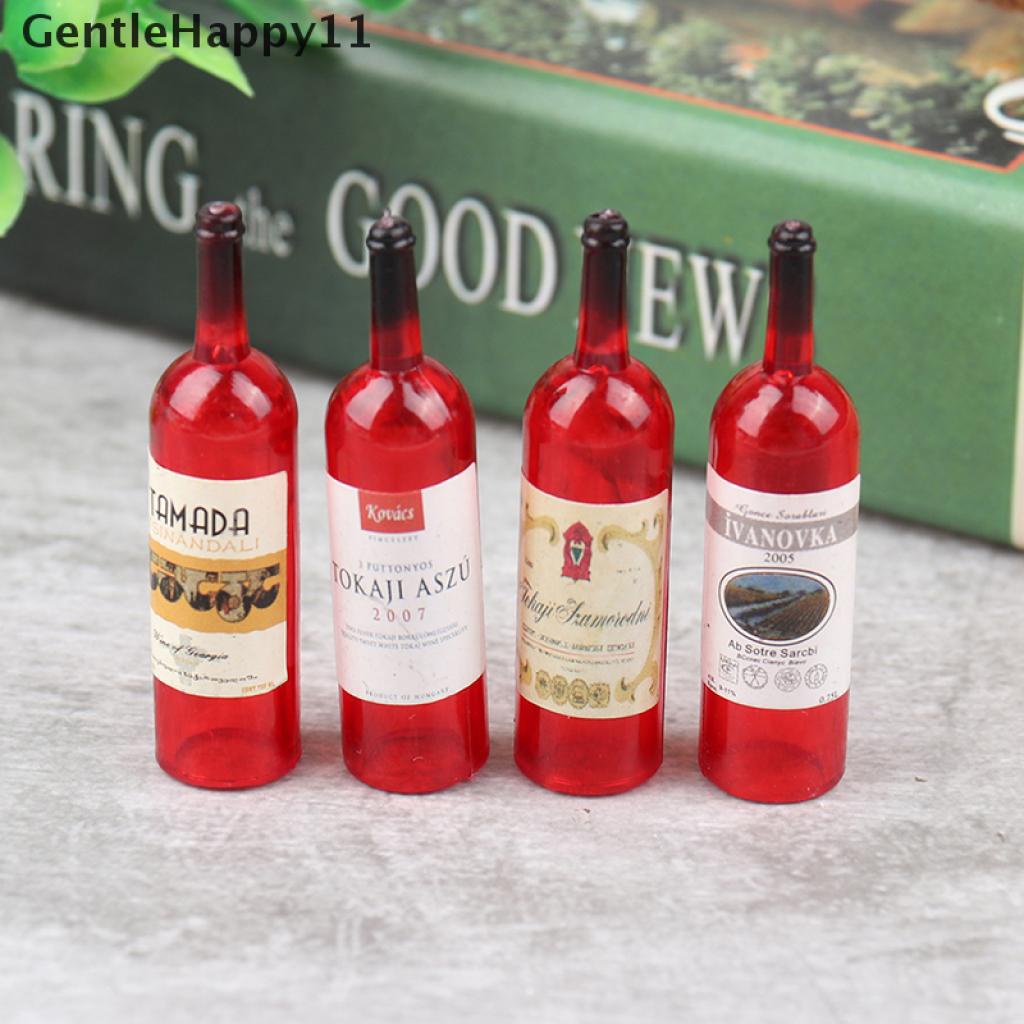 Gentlehappy 4pcs / Set Mainan Miniatur Botol Wine Merah Aksen Hollow Untuk Aksesoris Rumah Boneka