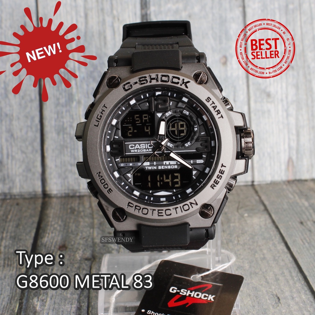 TERLARIS !!! Jam tangan pria G Shock GST-8600 Pala besi metal digital dual time sporty oudoor anti air