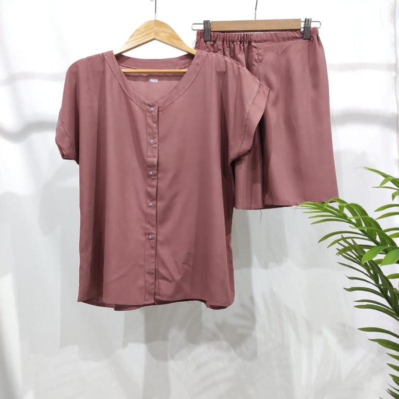 PIYAMA KANCING PENDEK | PIYAMA RAYON | BAJU TIDUR RAYON-VN MILO
