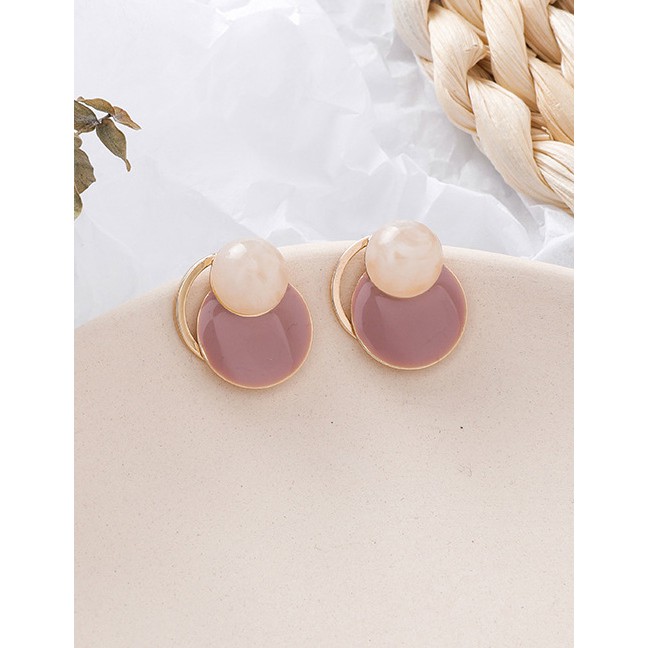 LRC Anting Tusuk Fashion Pink 925 Silver Needle Geometric Amber Pattern Earrings Nail D42712