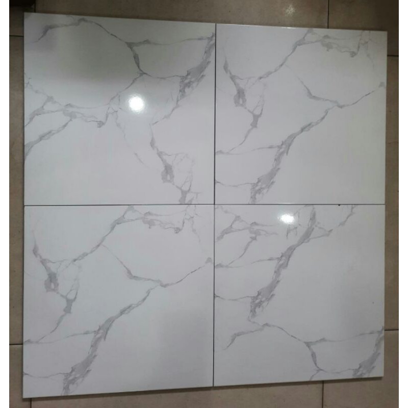 KERAMIK LANTAI KILAP PUTIH MOTIF MARMER / STATUARIO 50x50