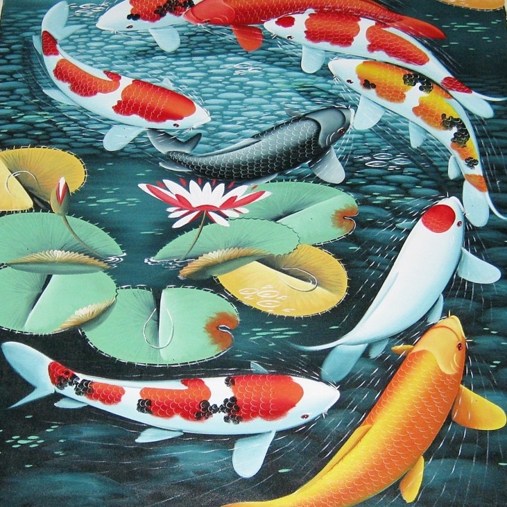 Lukisan Feng Shui Ikan koi Pembawa Kemakmuran dan Kekayaan Bentuk Angka 9