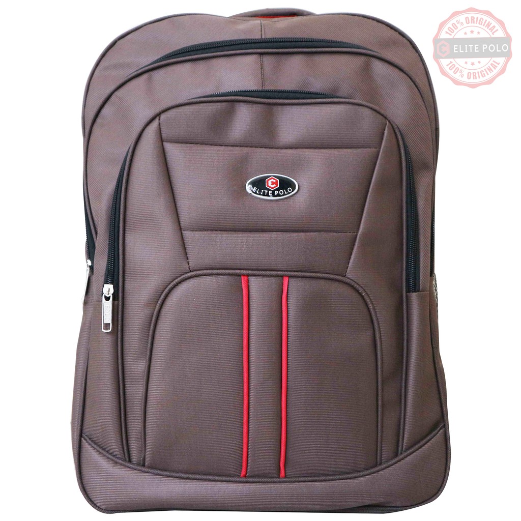 Tas Ransel Punggung Backpack Elite Polo Original Coklat Sekolah Kantor Kerja Pria Wanita Laptop Awet