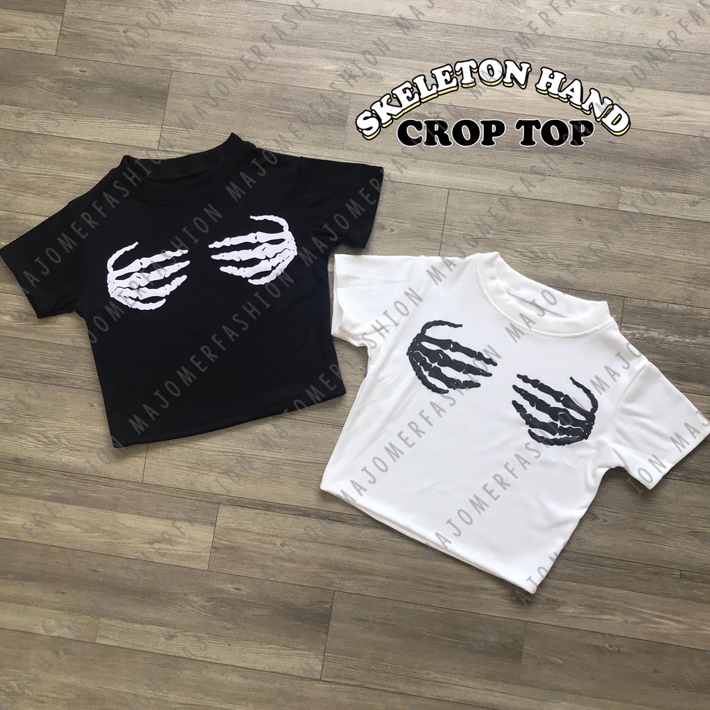 MAJOMER ® | SKELETON HAND CROP TOP - KAOS WANITA CROPTOP