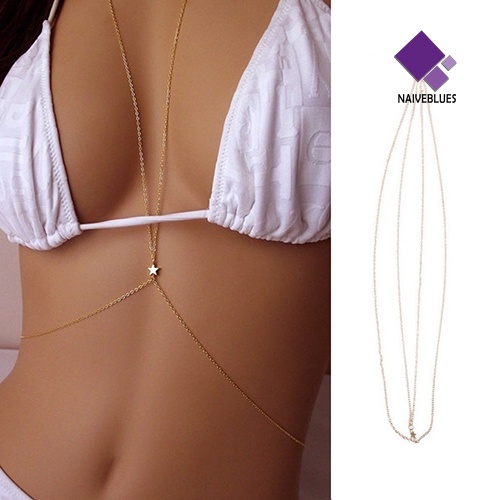 Kalung Rantai Harness Bikini Perut Pinggang Desain Bintang Crossover Untuk Wanita