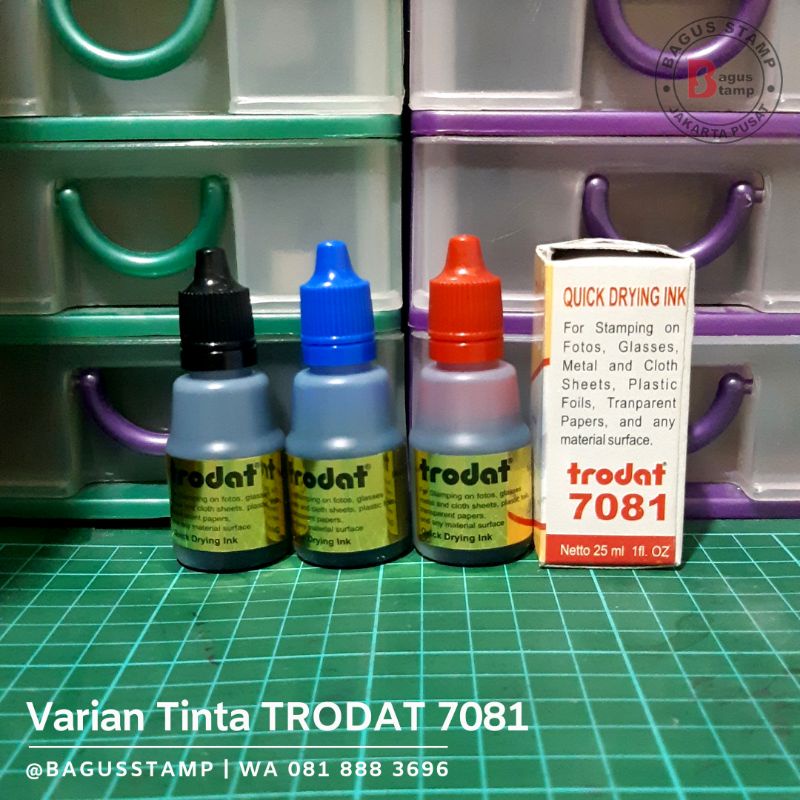 

RB Tinta untuk plastik kaca keramik PERMANEN / Premium / Tahan Air TRODAT 7081 [25ml]