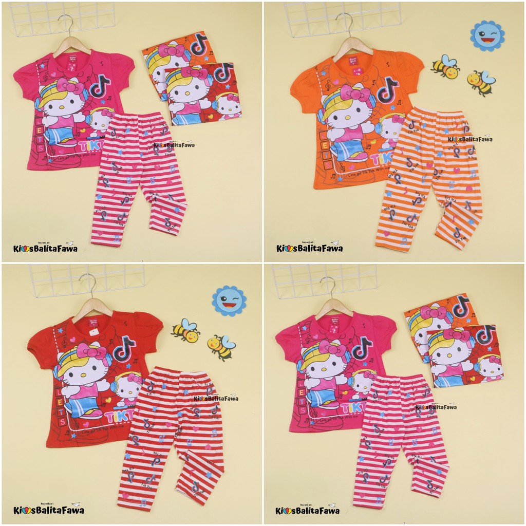 Setelan Hello Katty uk 5-6 Tahun / Baju Anak Karakter Legging Perempuan Murah Celana Panjang Import