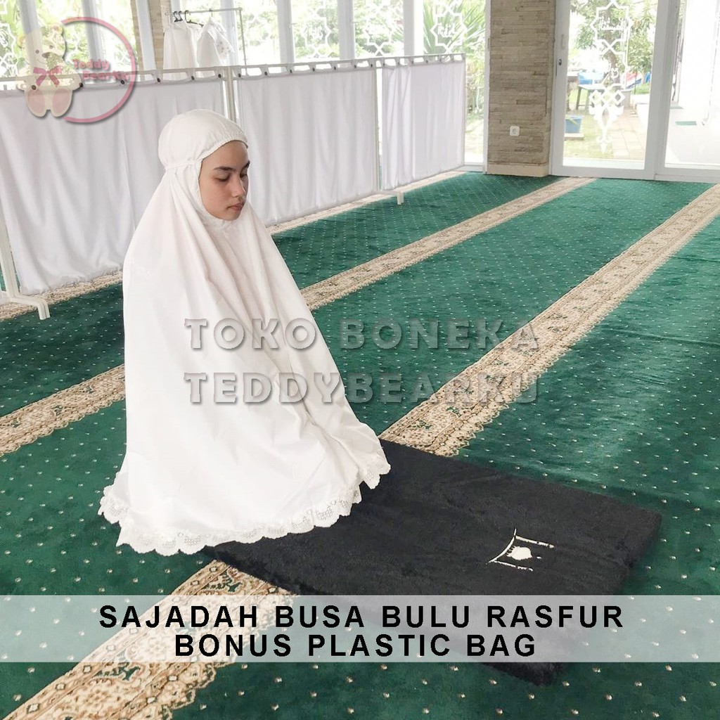 SAJADAH BUSA RASFUR HITAM MOTIF MASJID BONUS PLASTIC BAG