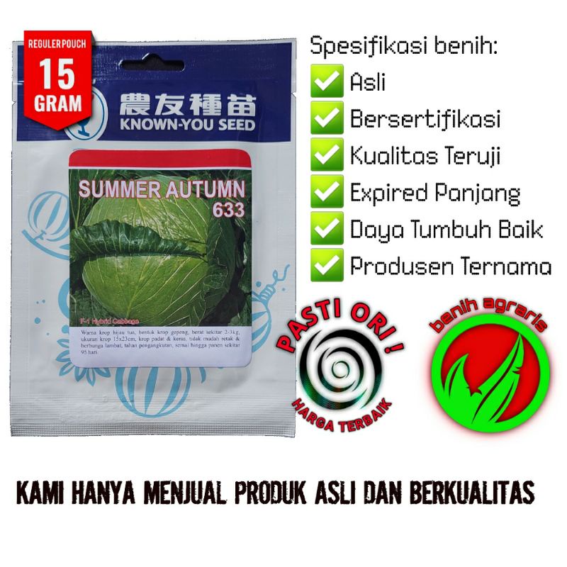Benih Kubis Summer Autumn 633 15 gr Cap Known You Seed