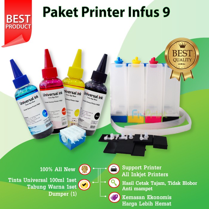 Paket Tabung   Dumper One Way   Tinta Infus 100ml CMYK Dye Base Printer Canon HP Epson