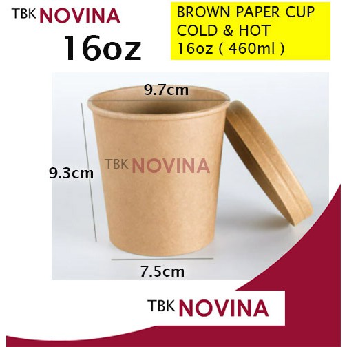 [ECER] Paper Cup 16 oz + Tutup Gelas Es Krim Brown Paper Cup ( Bisa untuk Panas &amp; Dingin)