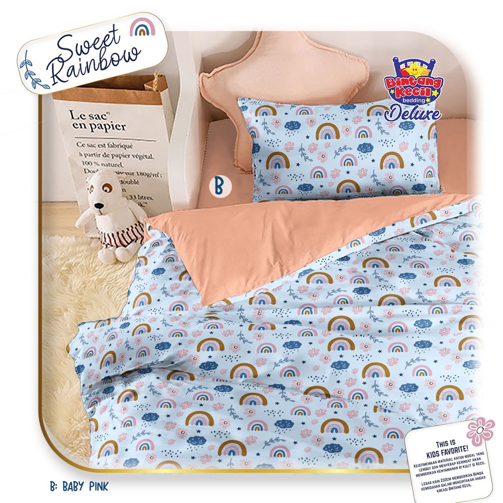 SPREI KATUN ANTI GESER MOTIF SWEET RAINBOW | SEPREI KATUN CATRA HALUS DAN DINGIN