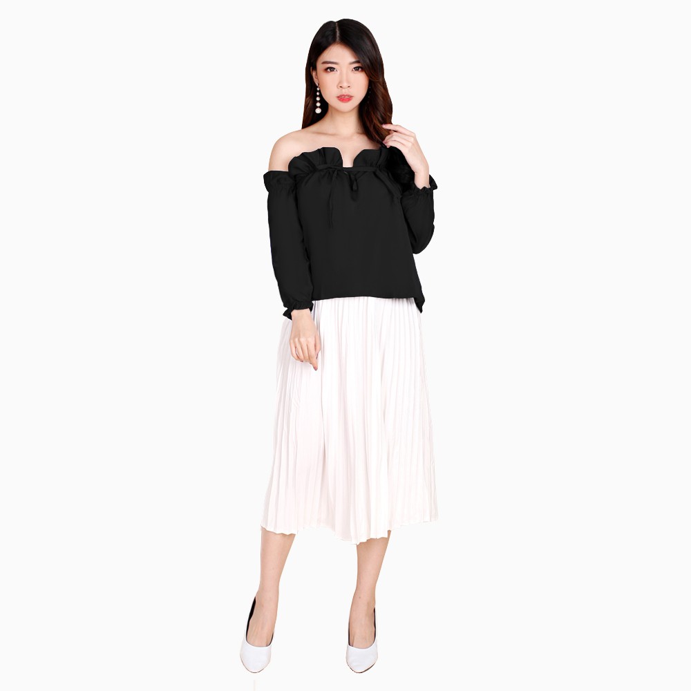 Blouse lengan Panjang wanita Gaya Korea model open shoulder - XSHOP Eunhee