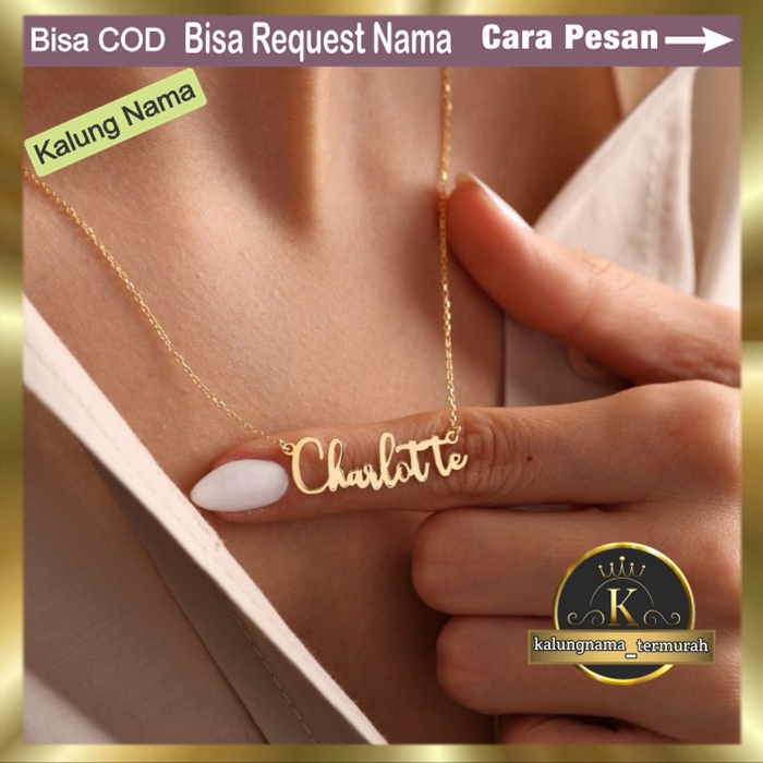 Kalung nama huruf inisial titanium asli anti karat tidak luntur perempuan necklace custom silver gol