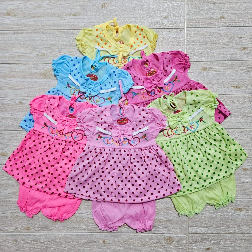 setelan dress anak perempuan usia 0-12 bulan polkadot