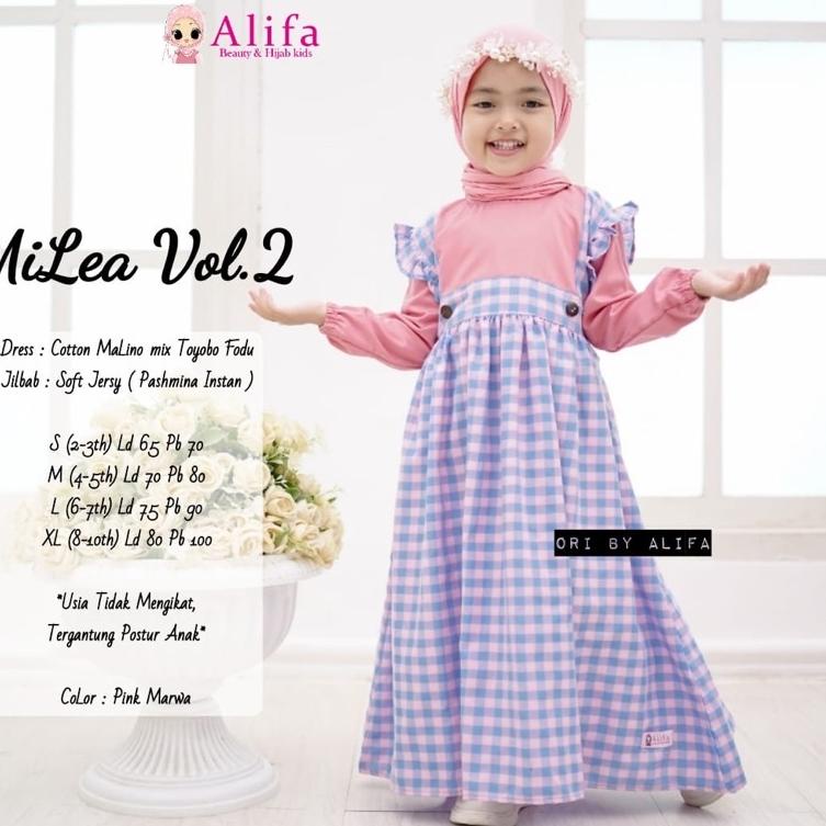Harga Promo☊ MILEA KIDS SET DRESS ANAK FREE HIJAB ALIFA 84 ☊