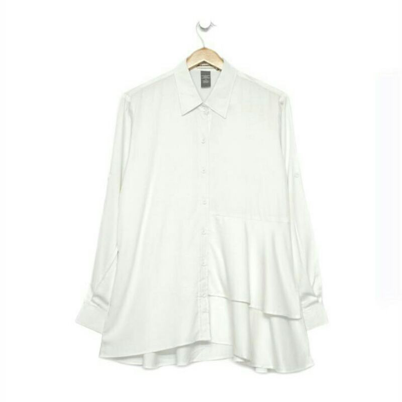 Ruffle blouse putih | white ruffle blouse | kemeja putih kerja kemeja wanita kantor hem putih rayon