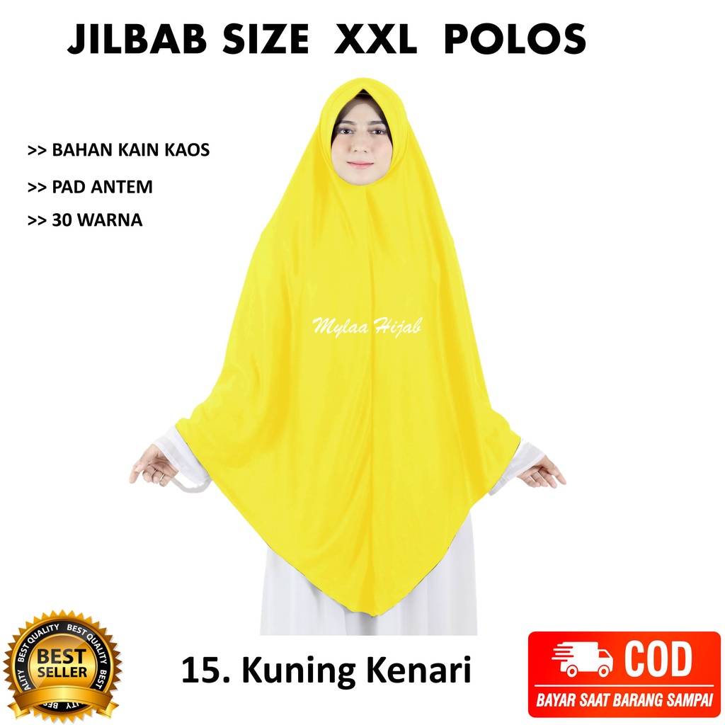 Jilbab instan NON SERUT Size XXL Pad Antem Bahan Kaos PE murah XXL-03 HARGA GROSIR TERMURAH.-15 KUNING KENARI