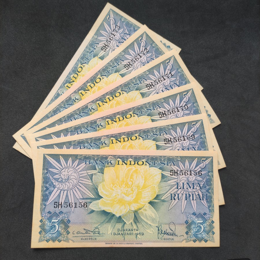 Uang kuno 5 rupiah Seri Bunga 1959 UNC 1 HURUF REPLACEMENT