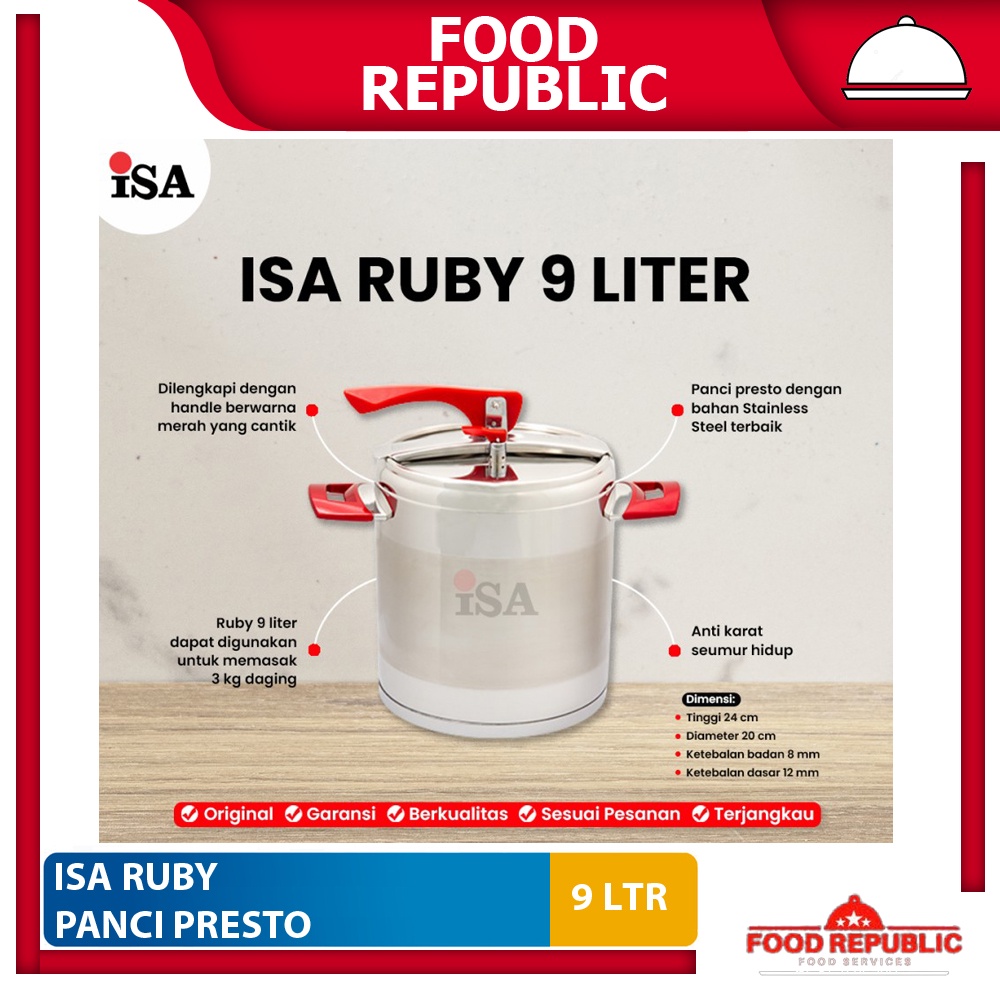 Panci Presto ISA Ruby 7 Ltr Pressure Cooker 7 Liter Stainless 3 Lapis