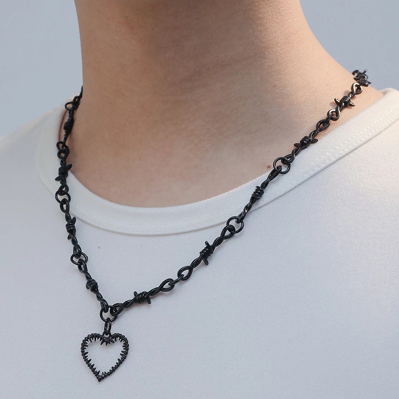 Kalung Choker Liontin Hati Gaya Hip-hop Gothic Untuk Pria Dan Wanita