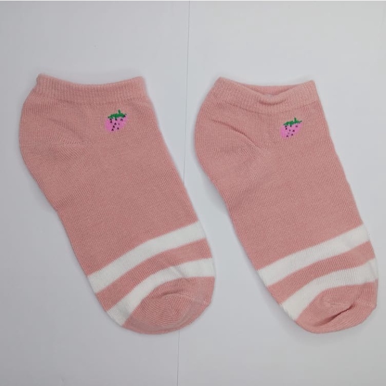 ⭐Gogoland⭐ Kaos Kaki Pendek Motif Smile Semata Kaki Kaoskaki Unisex Pria Wanita-PINK GARIS