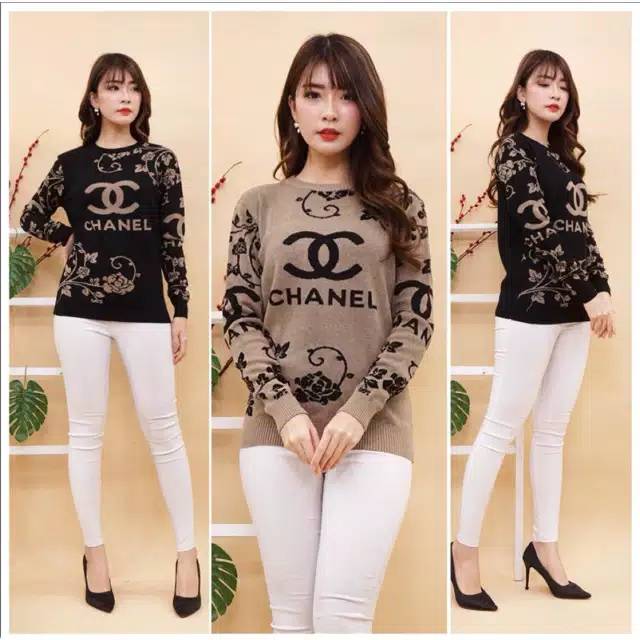 CHANEL BUNGA BAJU SWEATER RAJUT IMPORT PREMIUM BEST SELLER
