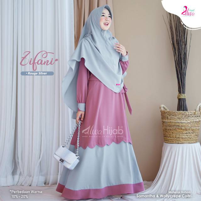 Ready Stok Gamis Set Alwa Hijab Zifani Warna Rounge Silver M