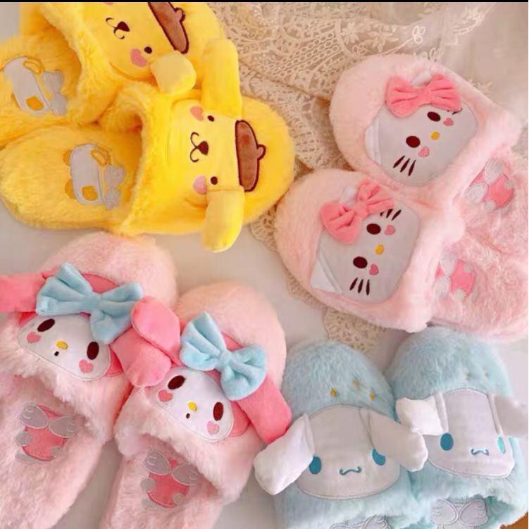 SANDAL BONEKA MELODY HELLO KITTY CINNAMOROLL POMPOM PURIN SLIPPERS