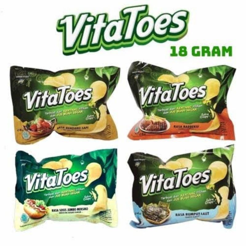 Keripik Kentang Vitatoes (10 x 18gr ) cemilan / snack vita toes enak dan murah Rumput laut, sosis, rendang dan BBq
