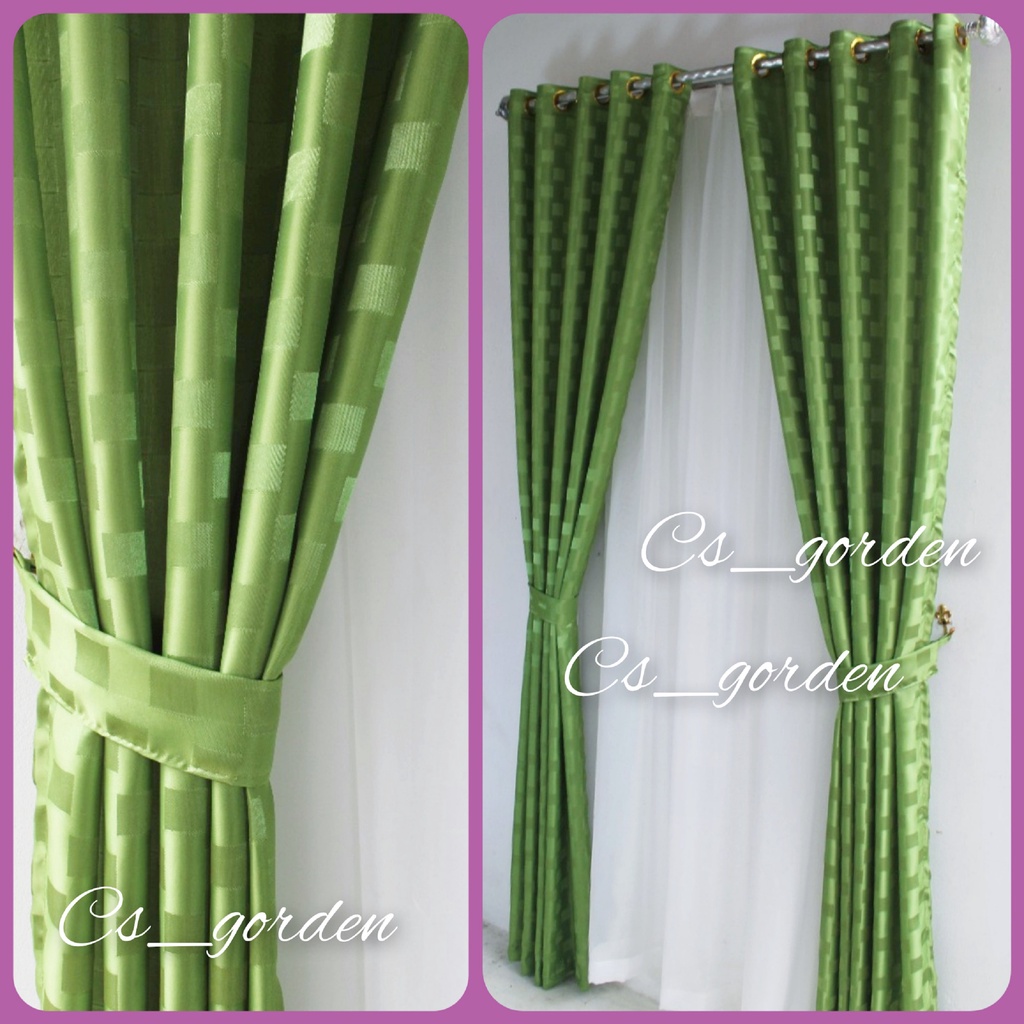 Gorden Minimalis /korden - Hordeng Jendela Kamar Tidur, Motip Kotak Model Ring Smokring /hijau/muda/