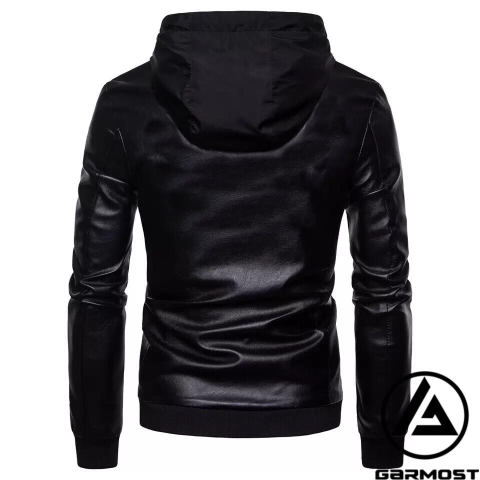 JAKET SEMI KULIT PRIA HOODIE POLYESTER [JAKET KULIT SINTETIS/PU LEATHER]