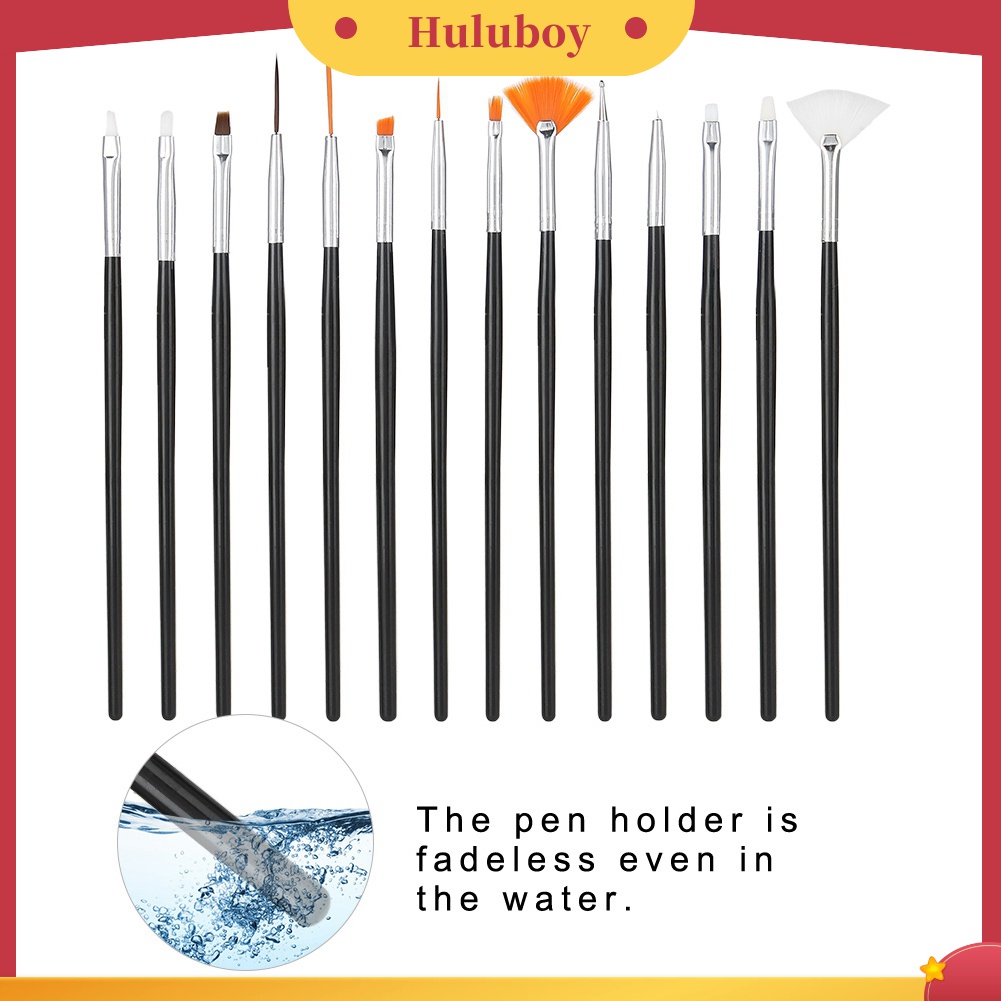 Huluboy Huluboy♡ 15pcs / Set Pen Brush Nail Art / Manicure Profesional Untuk Menggambar / Dotting