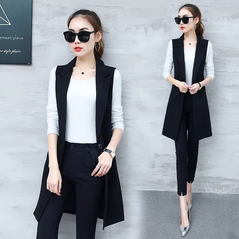 rompi blazer wanita Long vest blazer