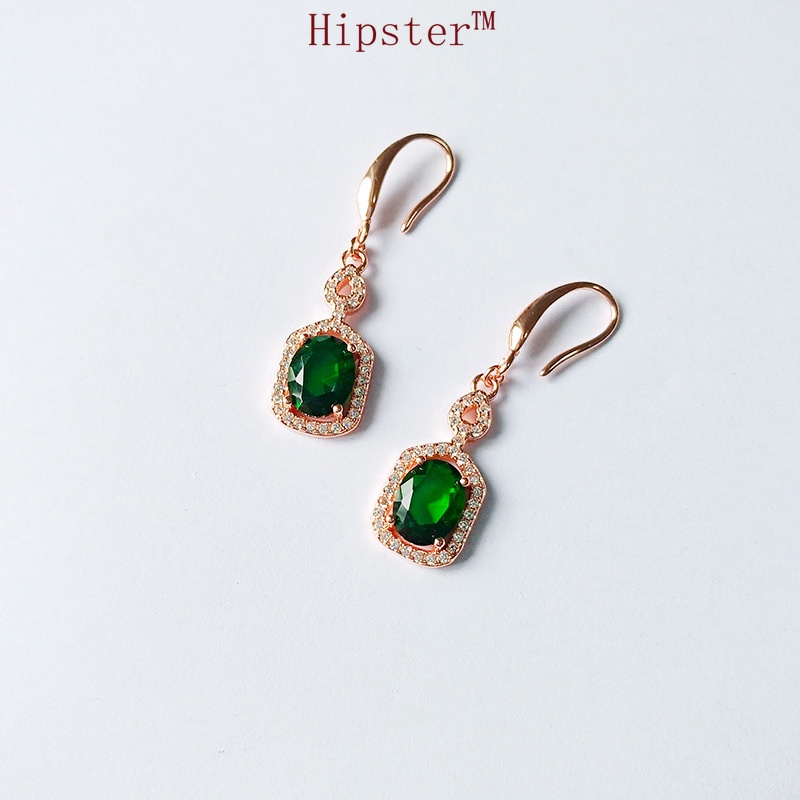 New Fashion Temperament Hot Sale Full Diamond Rose Gold Green Crystal Earrings