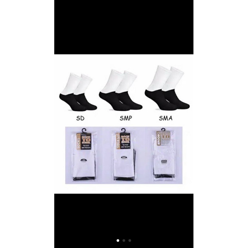 KAOS KAKI SEKOLAH HITAM PUTIH BACK TO SCHOOL SD SMP SMA KAOSKAKI HITAM / KAOS KAKI PUTIH-Hitam Putih