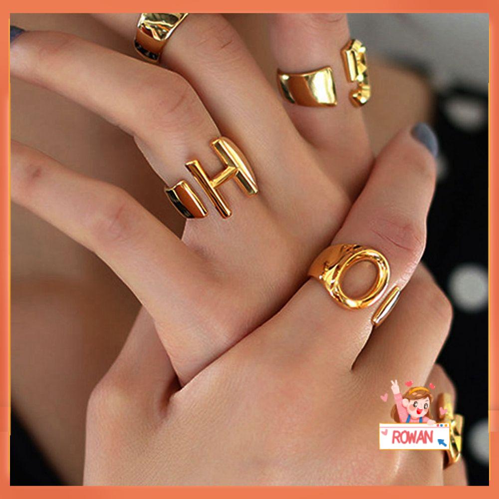 Cincin Model Terbuka Desain Inisial Nama Alfabet A-Z Warna Emas Untuk Pesta