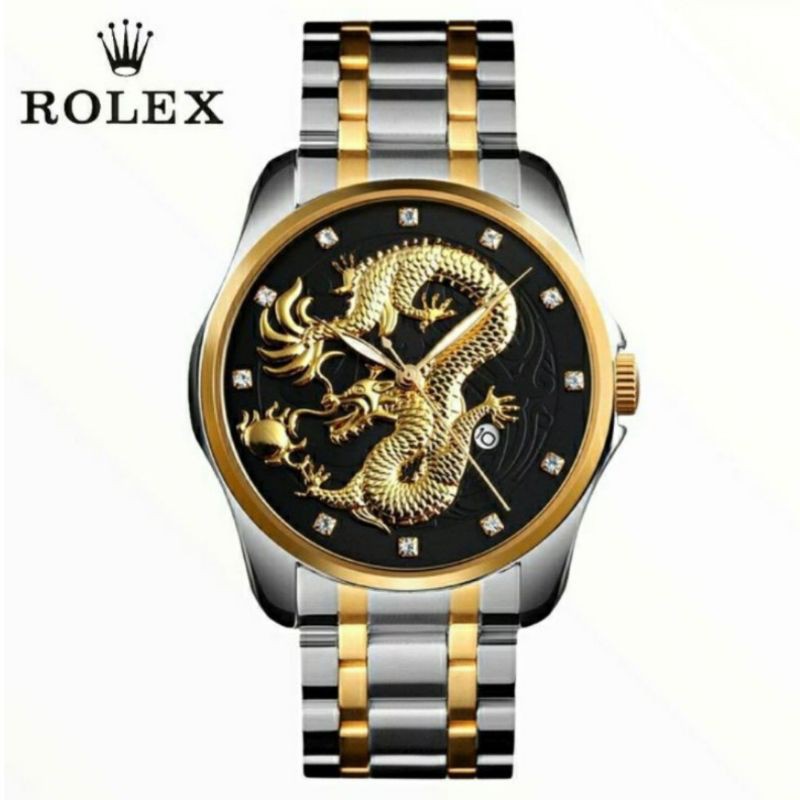Jam tangan relief Naga diamond tanggal aktif water resist