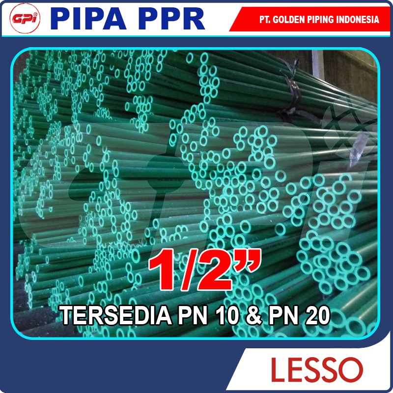 PIPA PPR 1/2" sd 6" PN10 Merk LESSO PPR Water Pipe Air Dingin 4 Meter