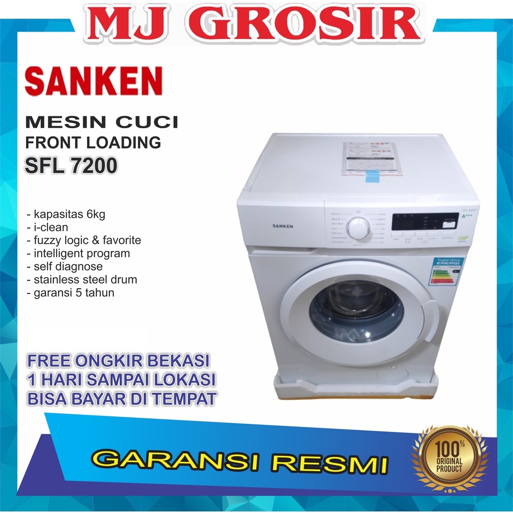 MESIN CUCI FRONT LOADING SANKEN SFL 7200 6KG SFL7200 6 KG LOW WATT