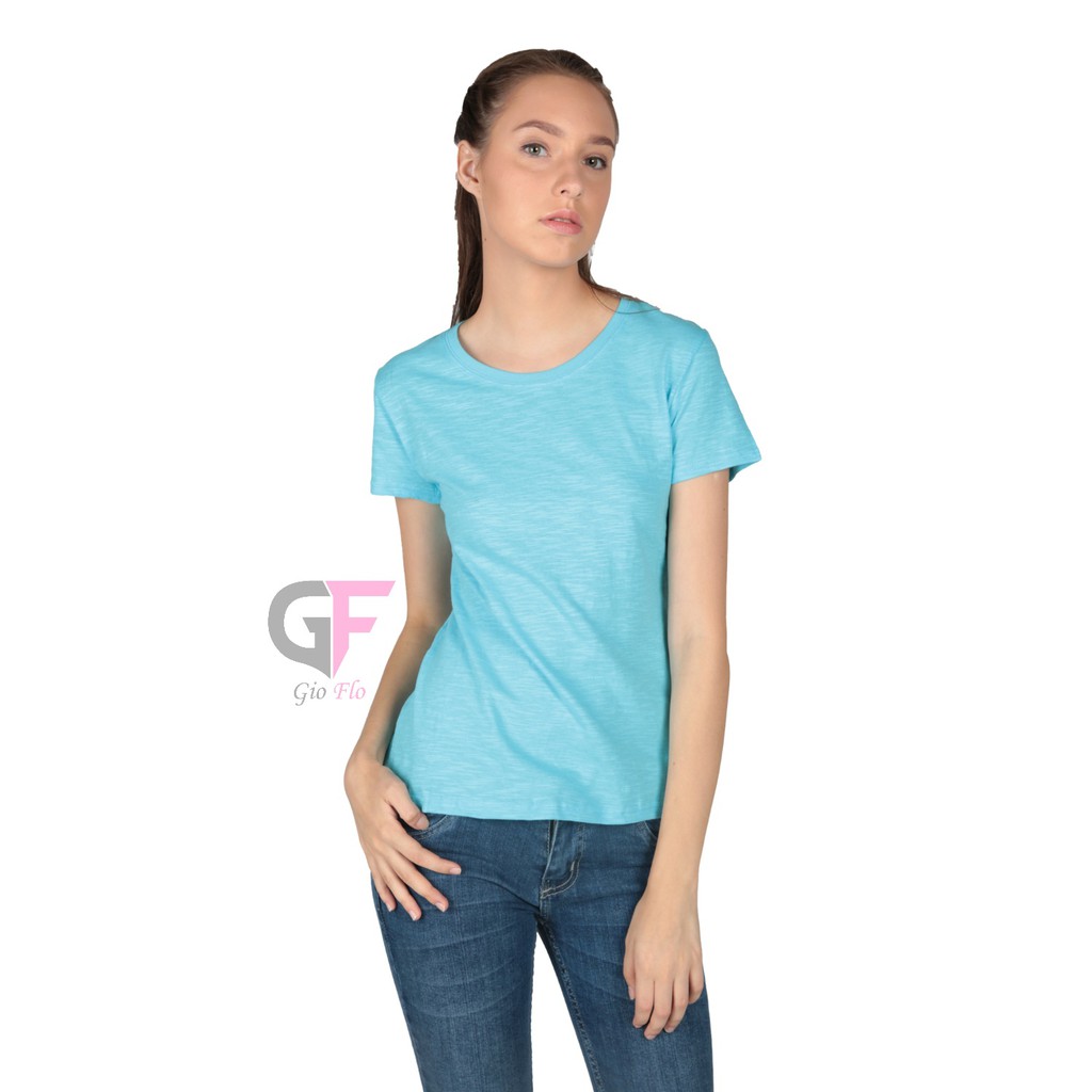 GIOFLO Baju Wanita Kaos Polos Lengan Pendek Biru Muda / FW 05