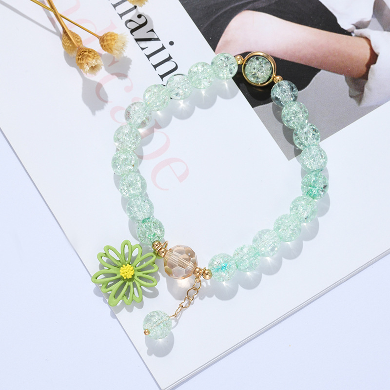 Ins Daisy Flower Bracelet For Women Girls Fashion Glass Crystal Beads Bracelets Jewelry Accessories