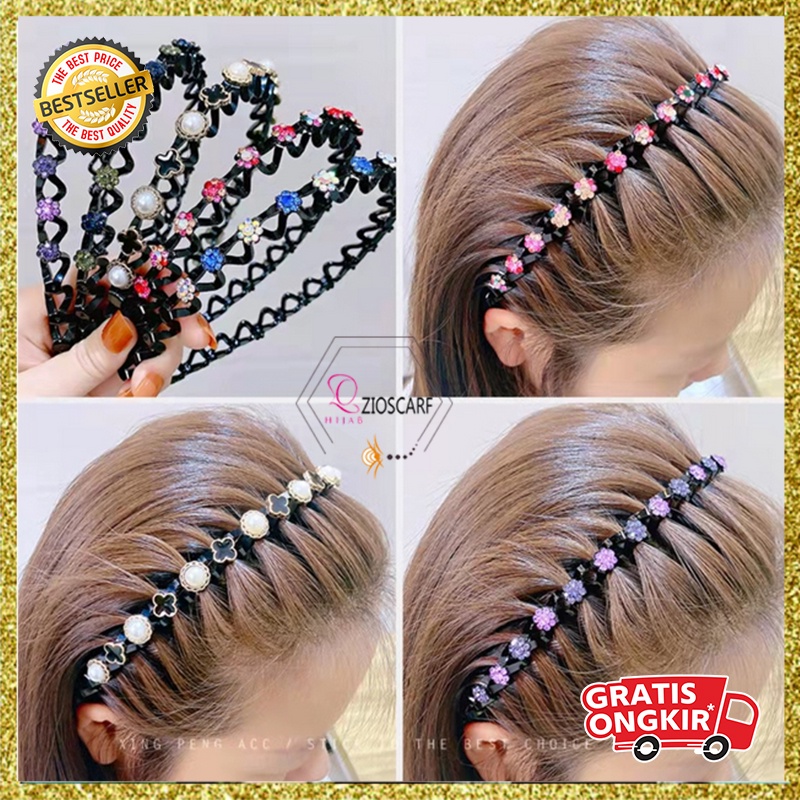 BANDO KOREA ANAK PEREMPUAN POLA GELOMBANG BUNGA MANIK BERLIAN AKSESORIS RAMBUT FASHION KEKINIAN AK186