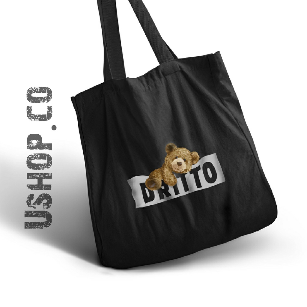 Totebag Kanvas DRT - Tote Bag Unisex (Bear Sans) - Hitam